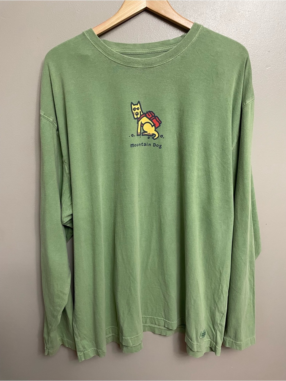 Life is Good Mens XXL Long Sleeve green mountain Dog Graphic Tee